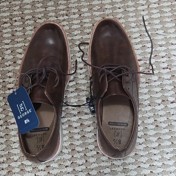 George Memory Foam Kradinn Dress Oxford Size 8.5 Dark Brown Shoes - Picture 2 of 3
